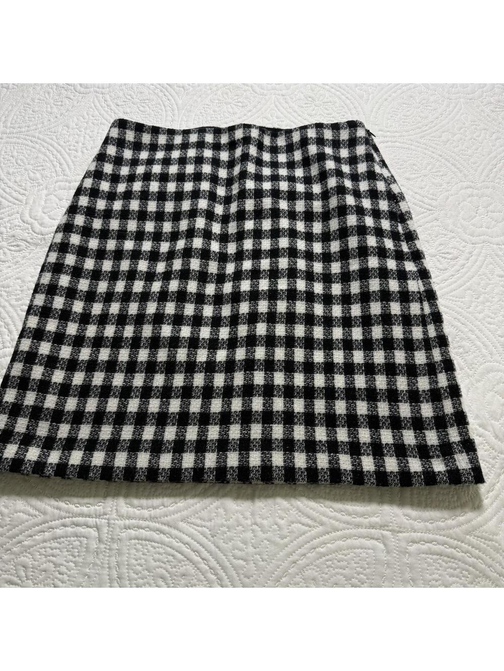 TALBOTS SZ 8 Black/White Checked Wool Blend Pencil Skirt Career Wear, CabinCore